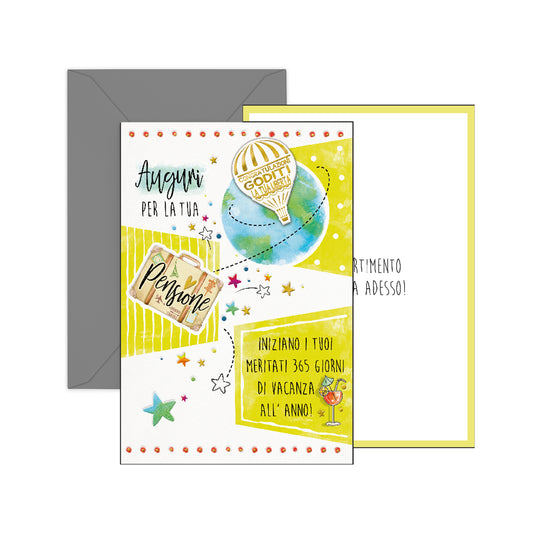 Biglietto Auguri Pensione formato 17 x 12 cm