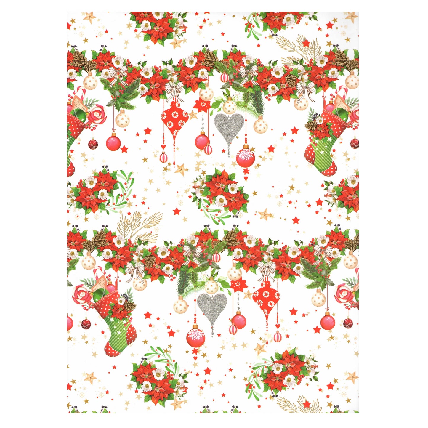 Carta Da Regalo Foglio formato 90 x 65 cm regalo natale fiore calze cuori