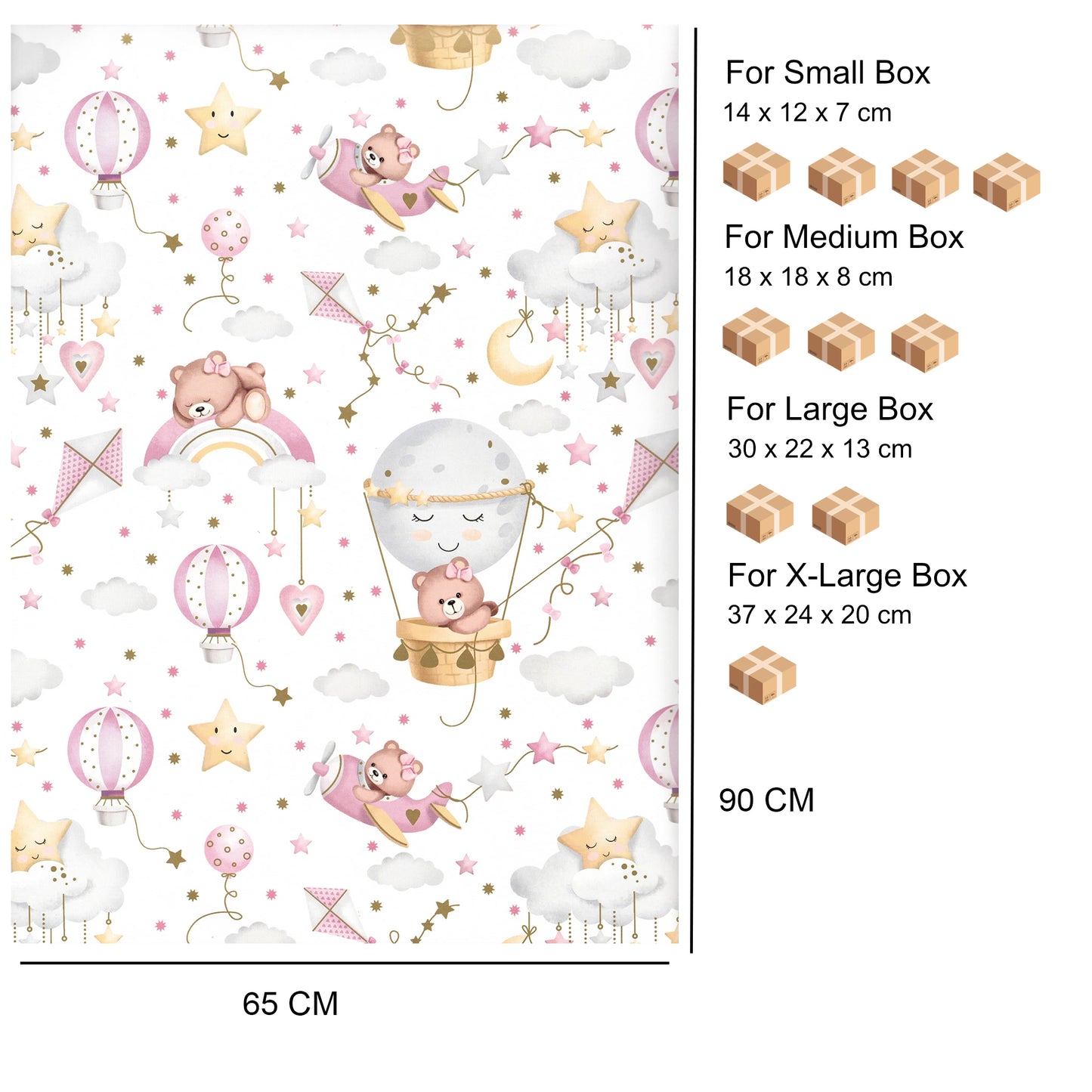 Carta Da Regalo Foglio formato 90 x 65 cm orsetto rosa