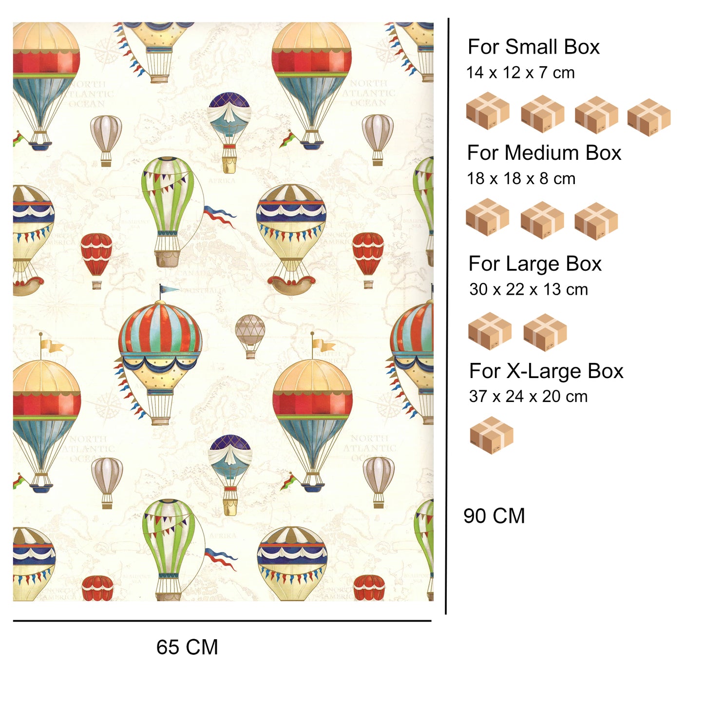 Carta Da Regalo Foglio formato 90 x 65 cm mongolfiere