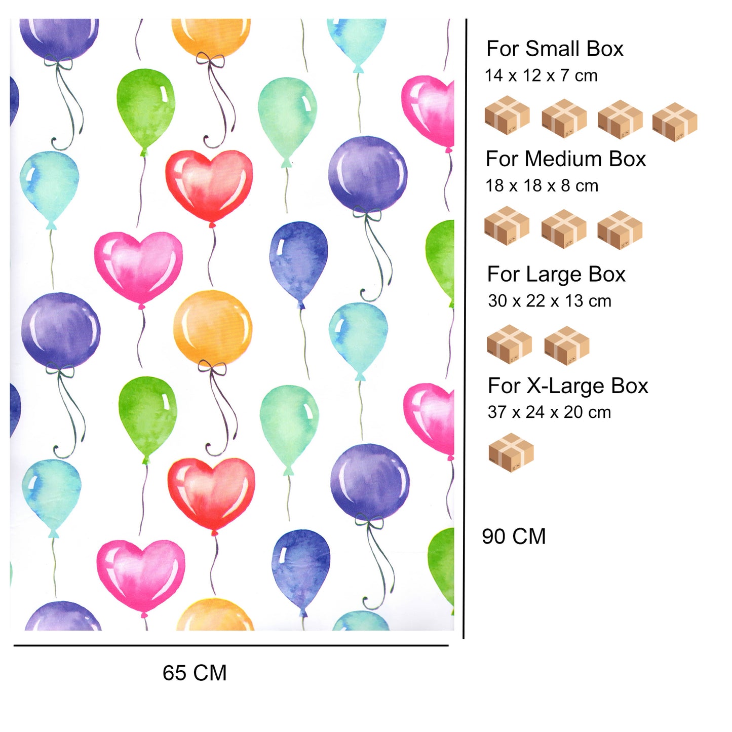 Carta Da Regalo Foglio formato 90 x 65 cm cuori palloncini