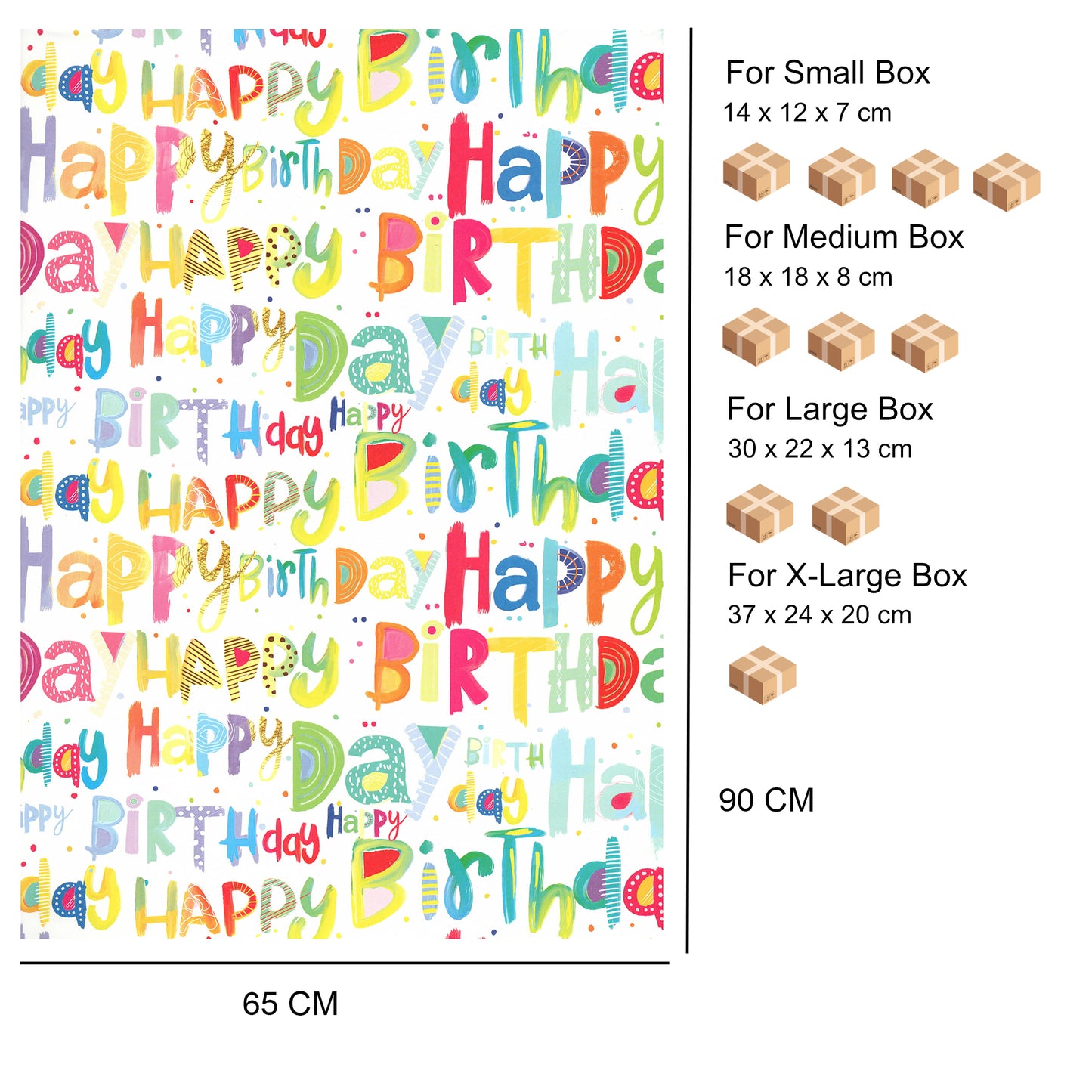 Carta Da Regalo Foglio formato 90 x 65 cm happy birthday colorati