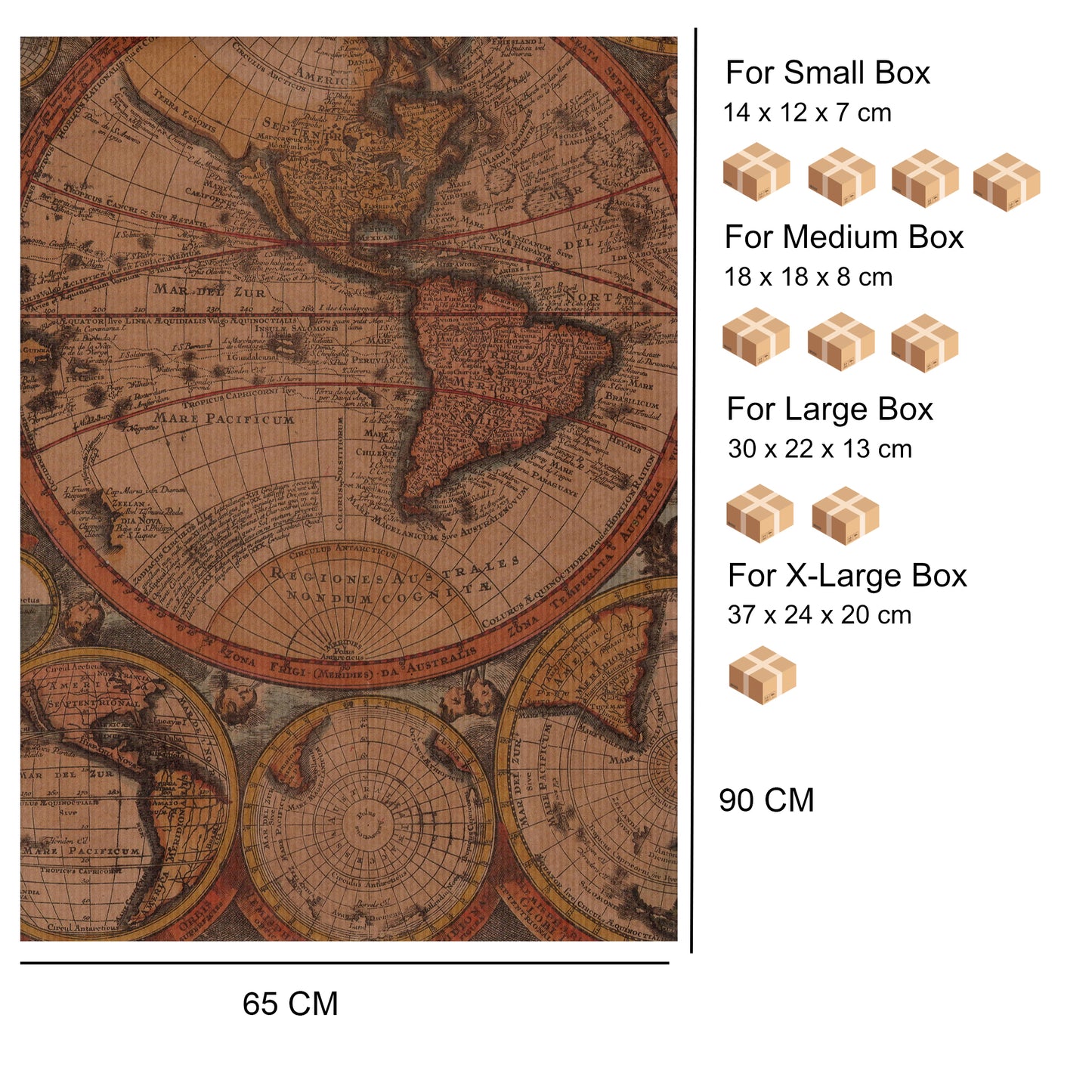 Carta Da Regalo Foglio formato 90 x 65 cm mappa mondo antico